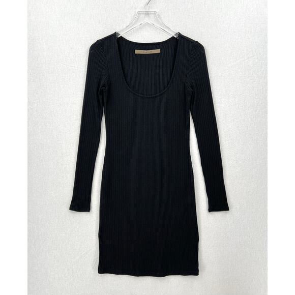 ENZA COSTA Long Sleeve Dress Womens Medium Black Scoop Stretch Rib Knit NEW - Picture 1 of 14
